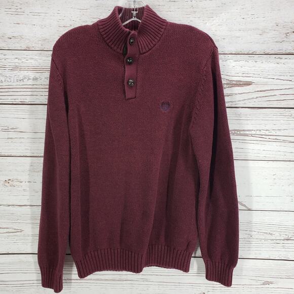 Chaps Men's Maroon Knit Elbow Patch 100%Cotton Sweater Size Medium - Picture 1 of 12